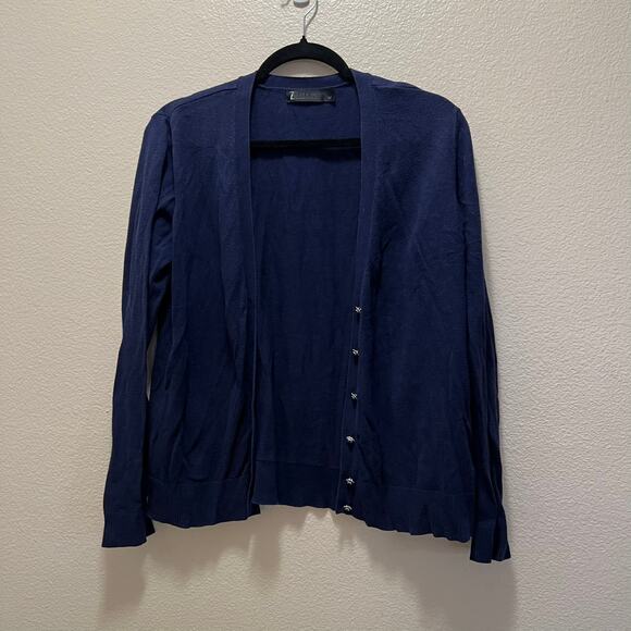 7TH Avenue Design Studio Cardigan Sweater Blue Knit Button Front V- Neck Sz XL - Picture 2 of 6